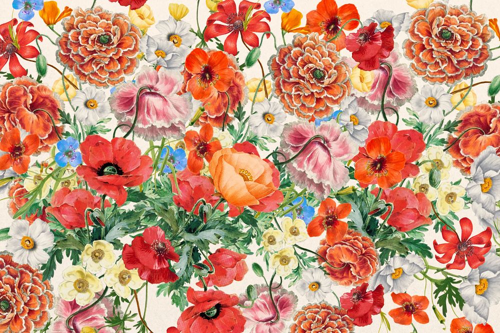 Orange flower pattern background, Summer aesthetic, editable design