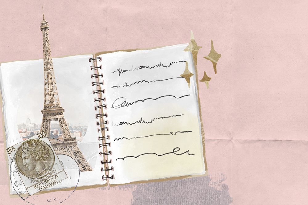 Aesthetic Eiffel tower diary collage remix, editable design