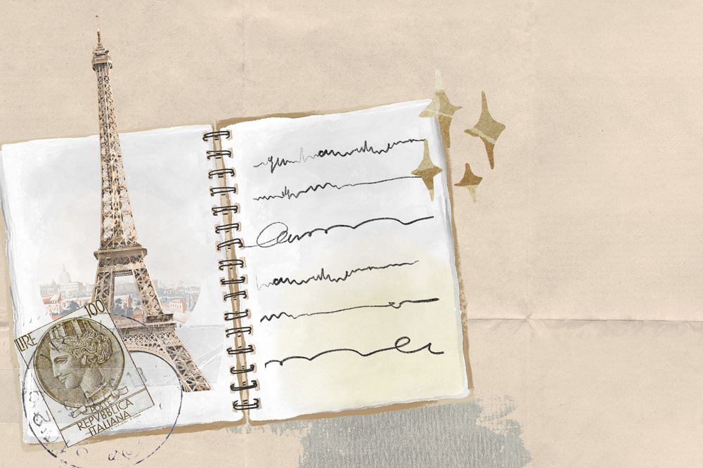 Editable Eiffel tower diary, aesthetic collage remix design