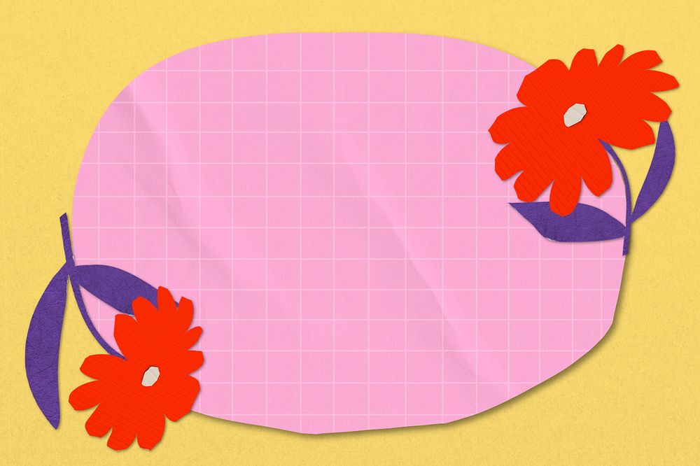 Pink flower frame background, editable paper craft remix