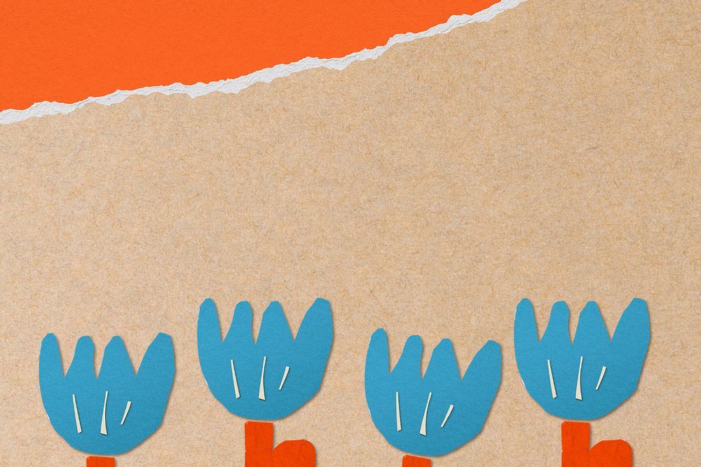 Blue tulip border background, editable paper craft remix