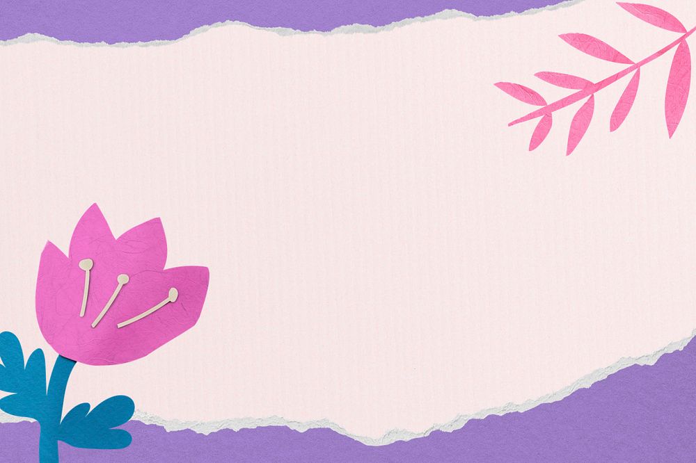 Pink flower border background, editable paper craft remix