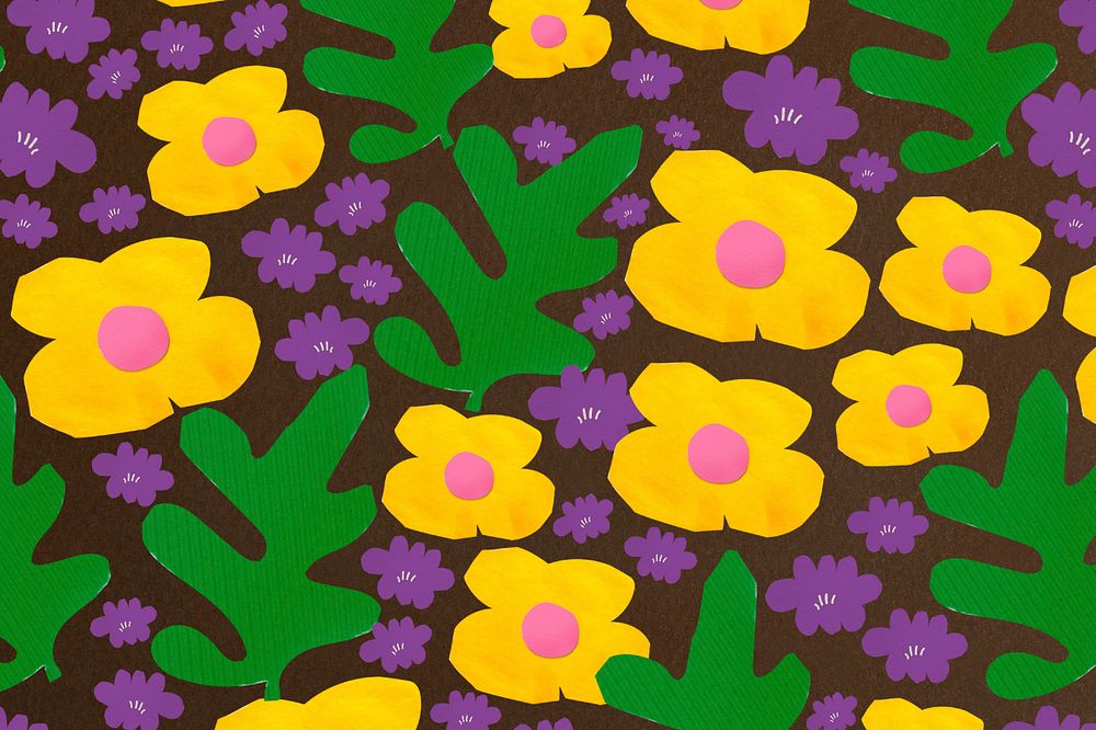 Botanical flower pattern background, editable paper craft remix