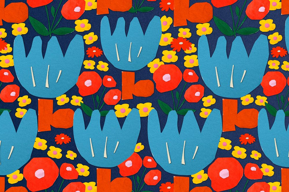 Blue tulip flowers background, editable paper craft remix