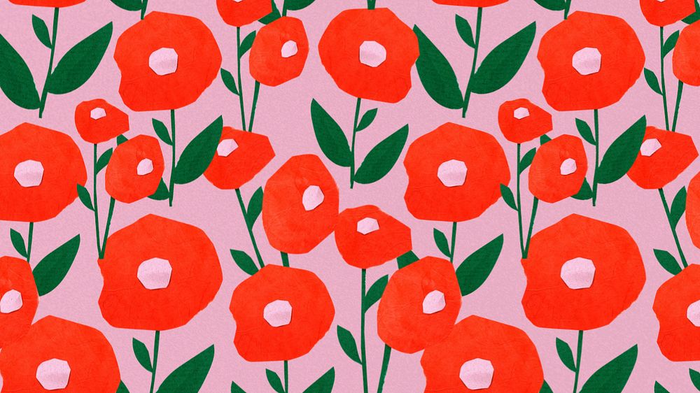 Poppy flower pattern desktop wallpaper, editable collage background