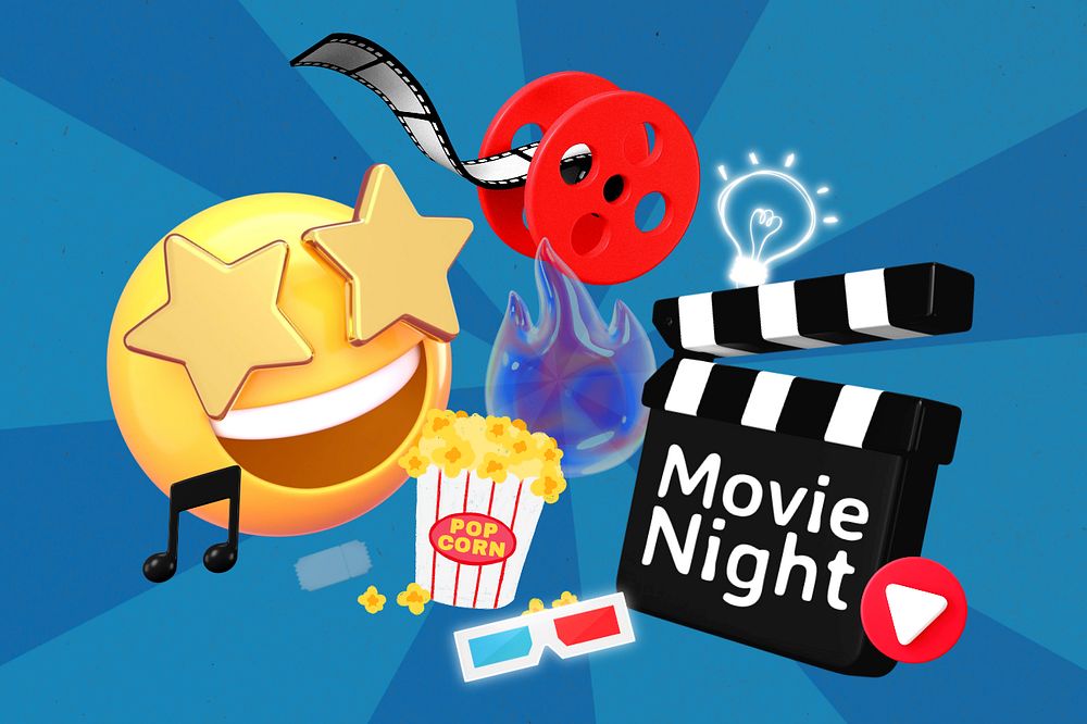 Movie night, editable entertainment word, 3D remix