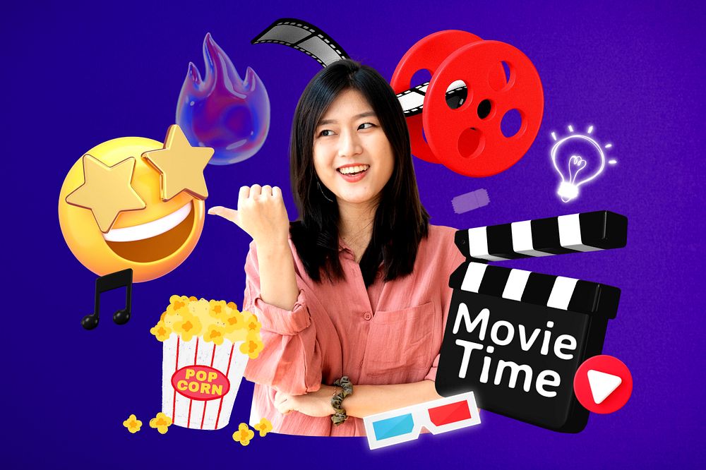 Movie time, editable entertainment word, 3D remix