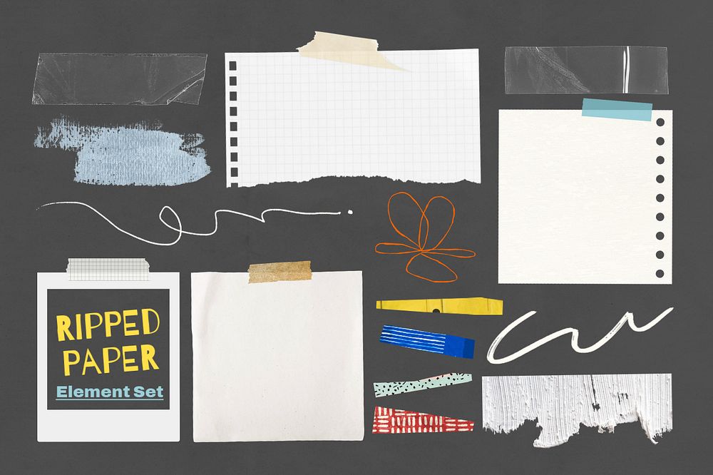 Editable note paper mockup, collage element set