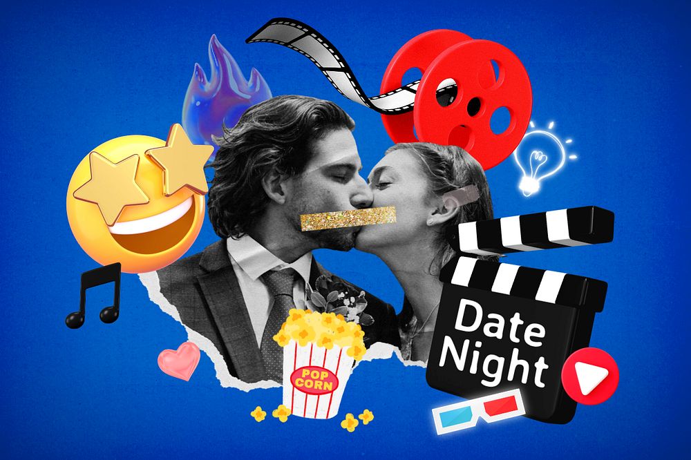 Date night, editable entertainment word, 3D remix