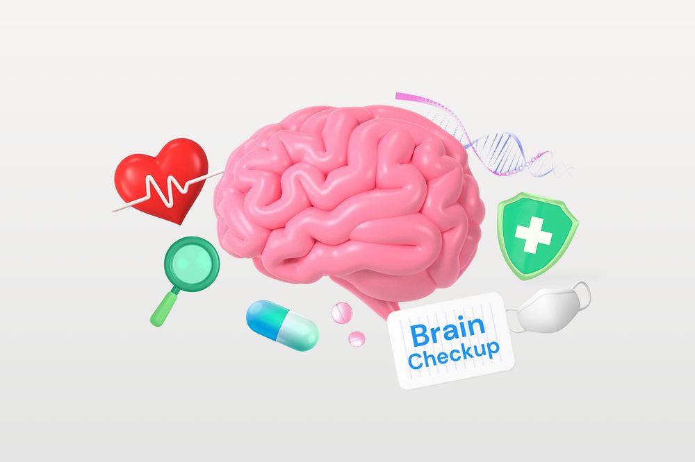 Brain checkup, editable word, 3D remix