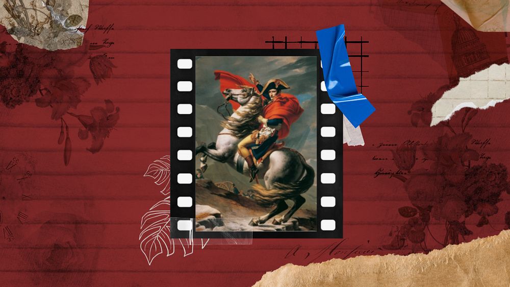 Desktop wallpaper, Napoleon Crossing the Alps in film frame. Remixed by rawpixel. 