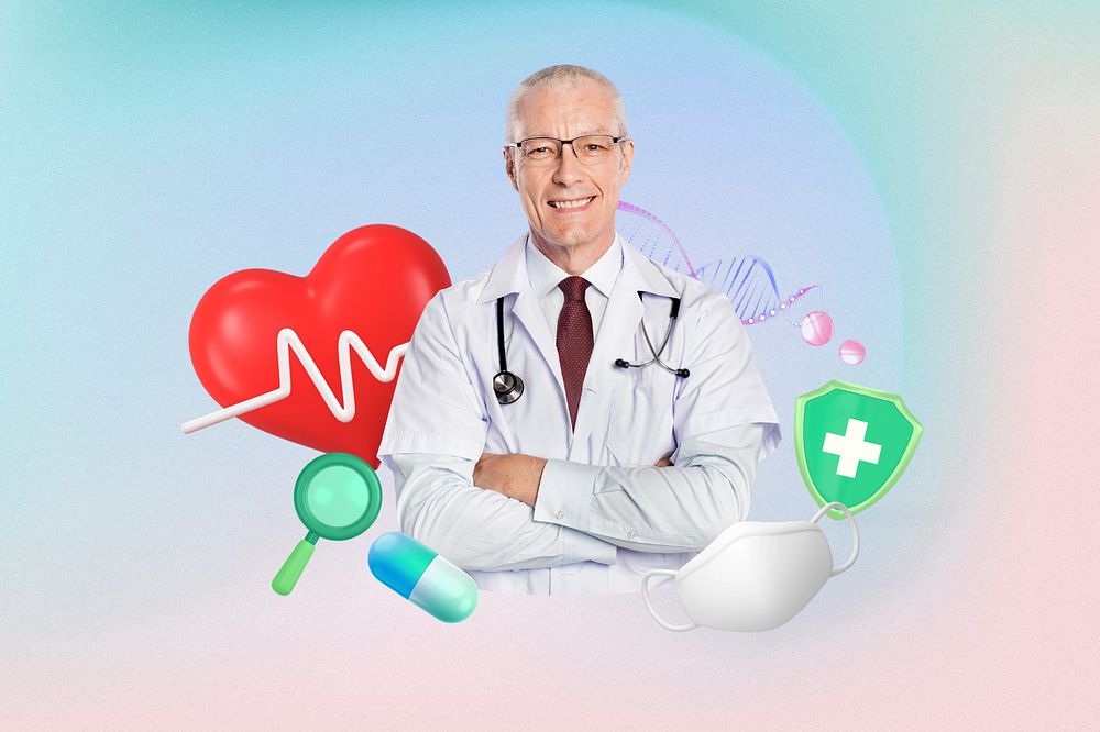 Senior doctor, editable 3d remix design