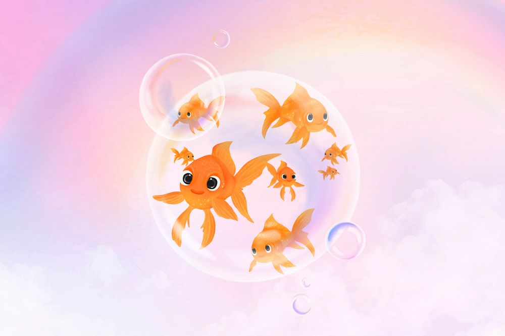 Pink goldfish bubble background, customizable aesthetic illustration remix