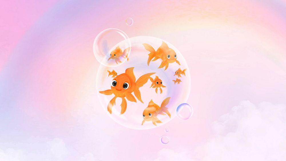 Pink goldfish bubble desktop wallpaper, customizable illustration background