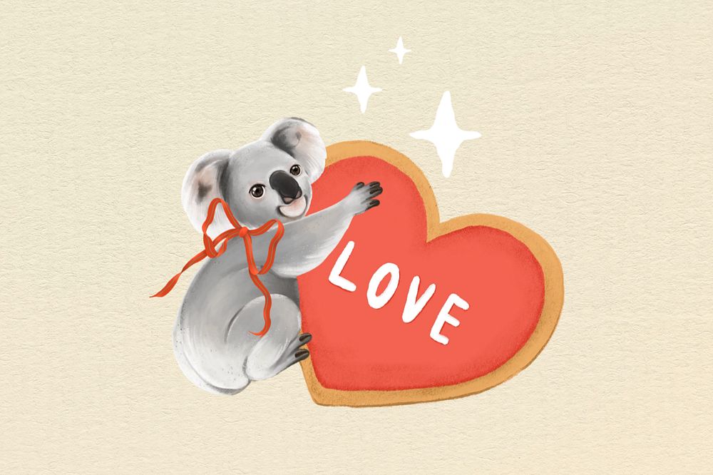 Valentine's koala background, customizable aesthetic illustration remix