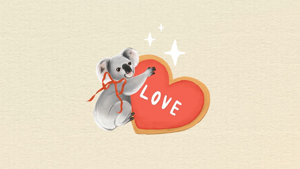 Valentine's koala desktop wallpaper, customizable illustration background 