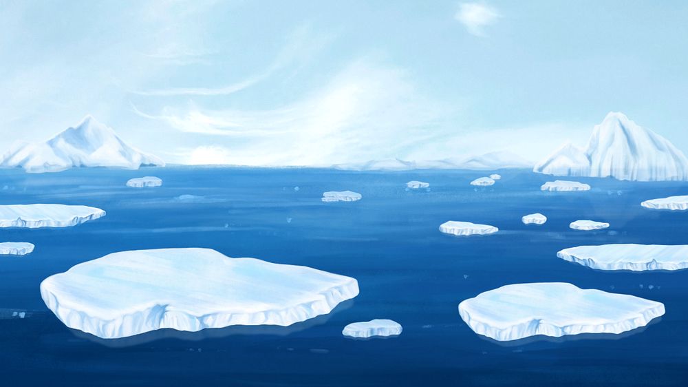 Arctic sea, blue desktop wallpaper, customizable illustration background 