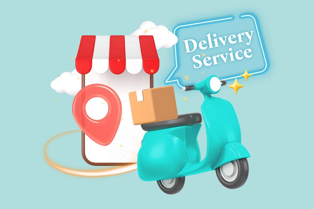 Delivery service, editable word, 3D remix