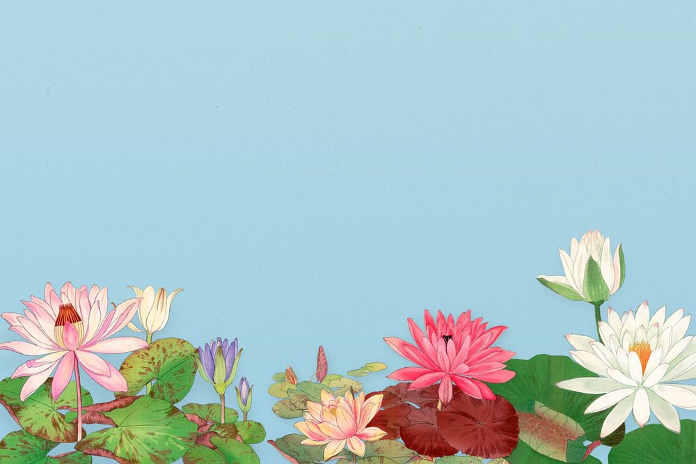 Floral illustration border blue background. Remixed by rawpixel.