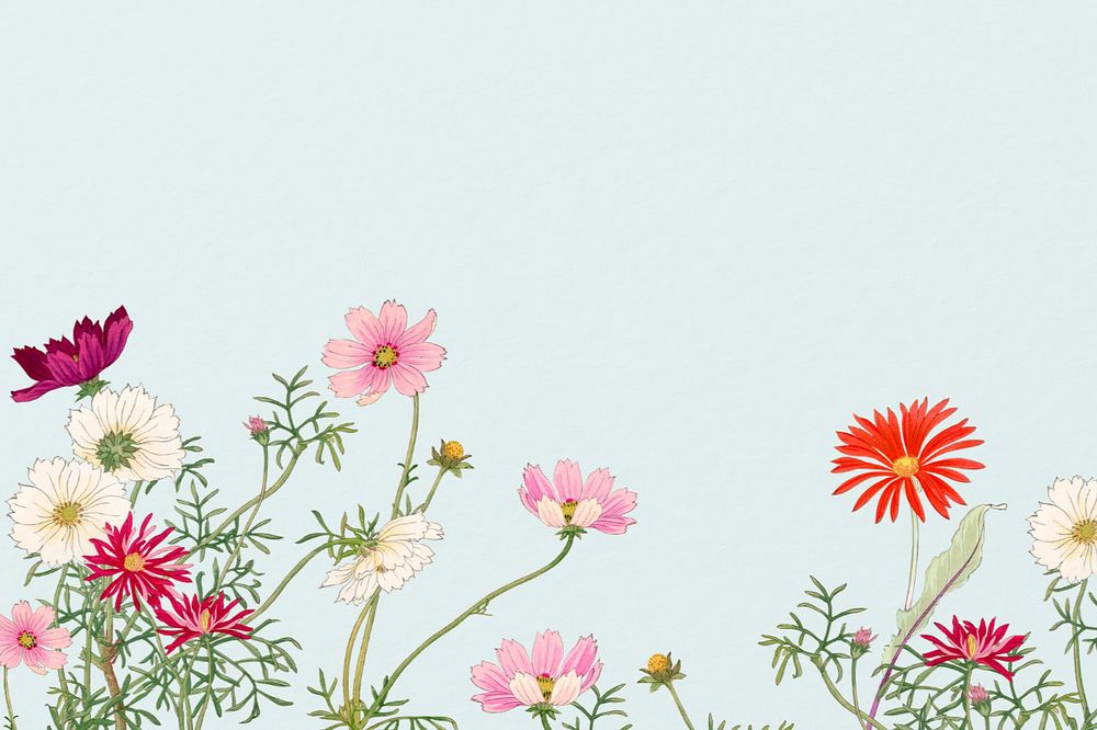 Floral illustration border background.  Remixed by rawpixel.