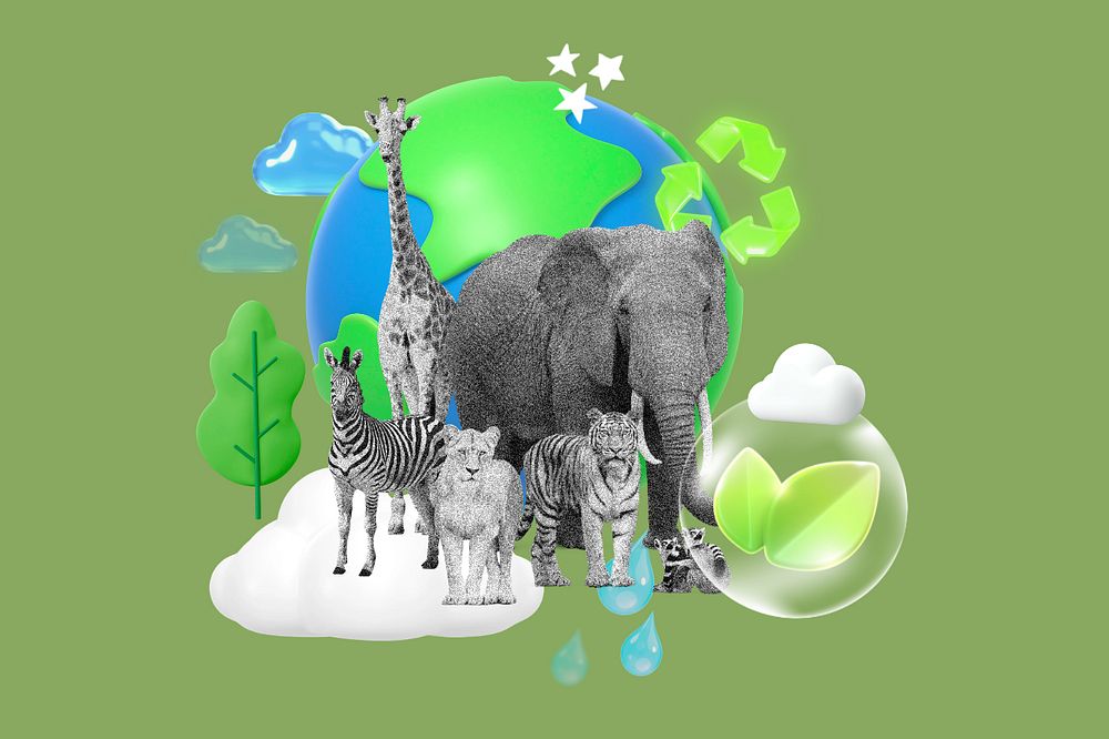 Save animals 3D remix, editable sustainability design