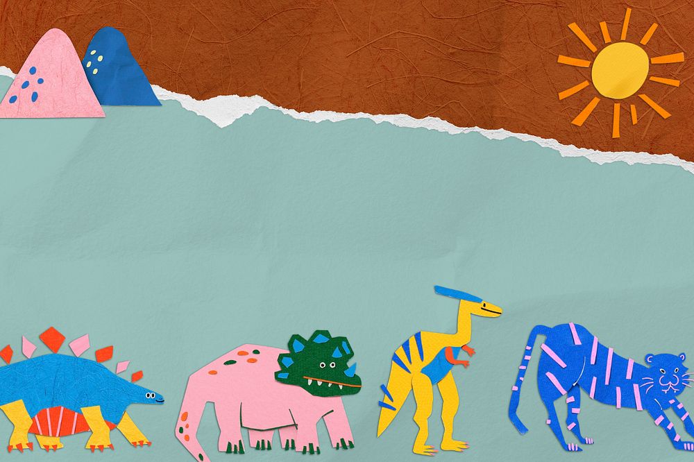 Cute dinosaurs background, editable paper craft remix