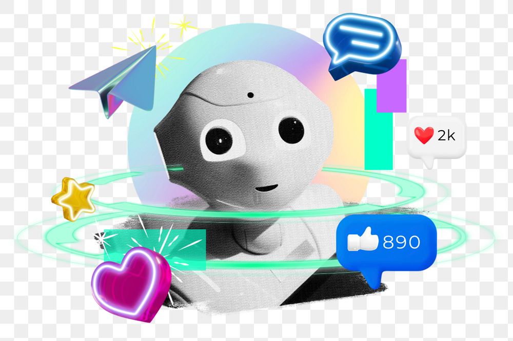 AI robot png , social media reactions, digital remix, editable design