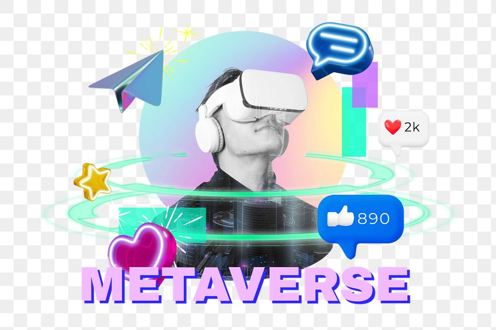 Metaverse png word, digital remix in neon, editable design