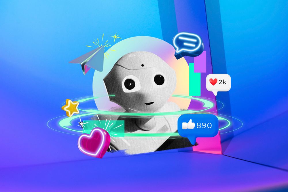 AI robot, social media reactions, digital remix, editable design