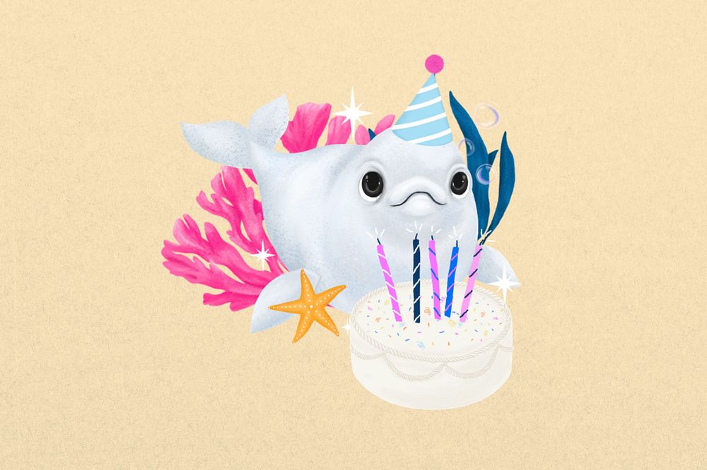 Cute birthday whale background, customizable aesthetic illustration remix