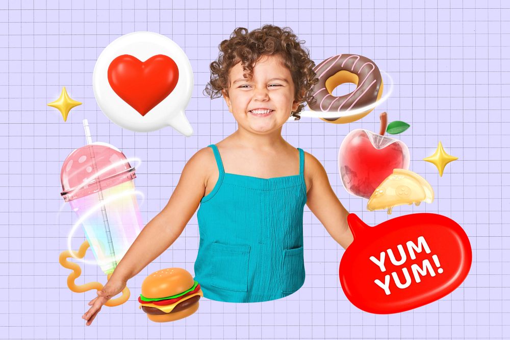 Kids food collage remix, editable design