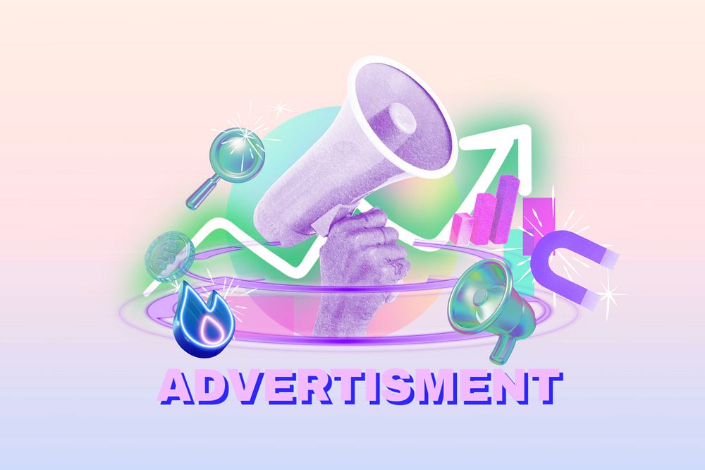 Advertisement word, digital remix in neon, editable design