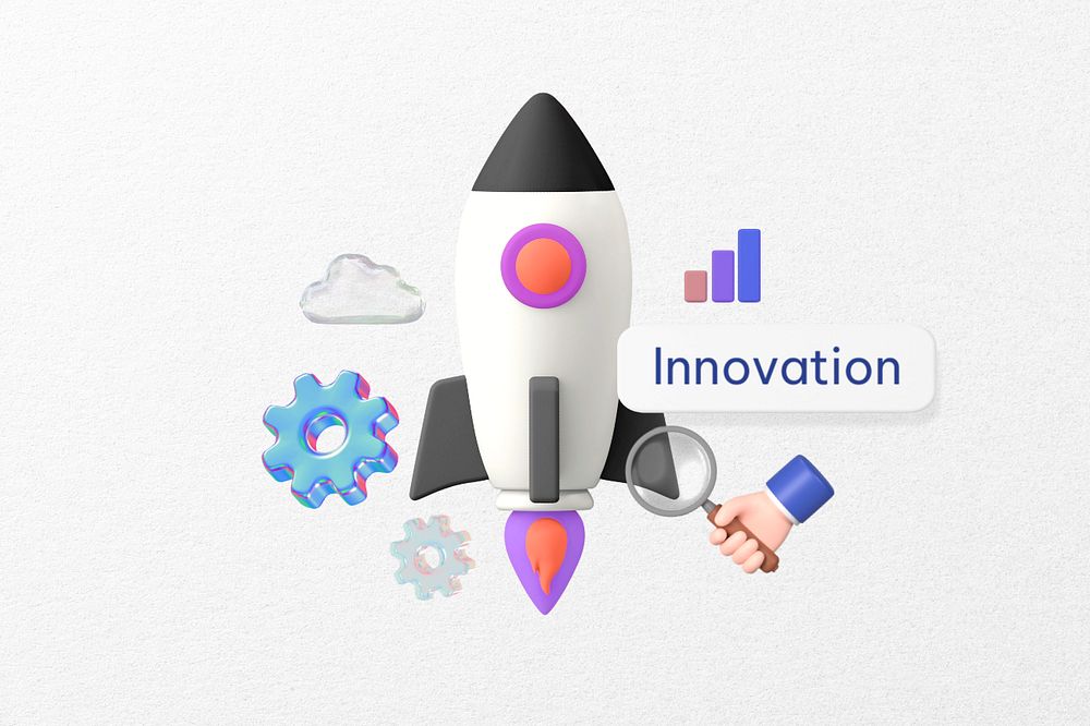 Innovation word, 3D rocket remix