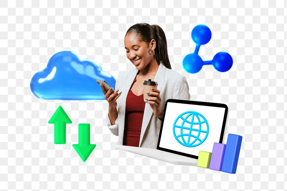 Cloud connection png element, editable collage remix design