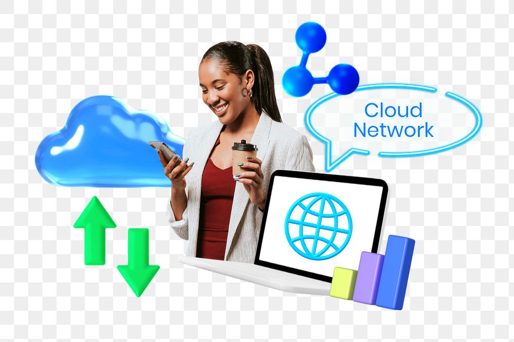 Cloud network png element, editable collage remix design