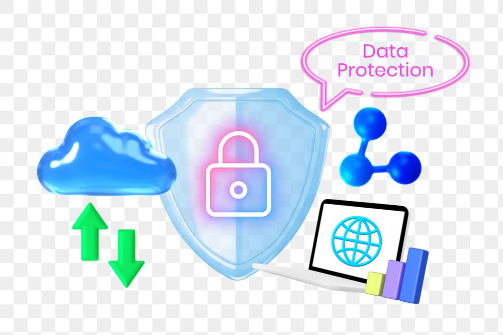 Data protection png element, editable collage remix design