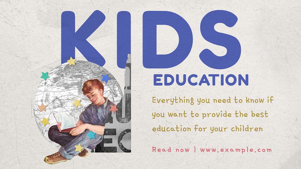 Kids education Facebook cover template, editable design