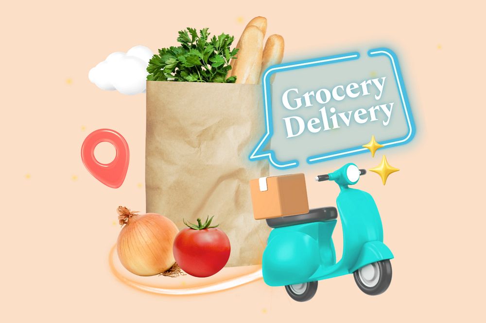 Grocery delivery, editable word, 3D remix