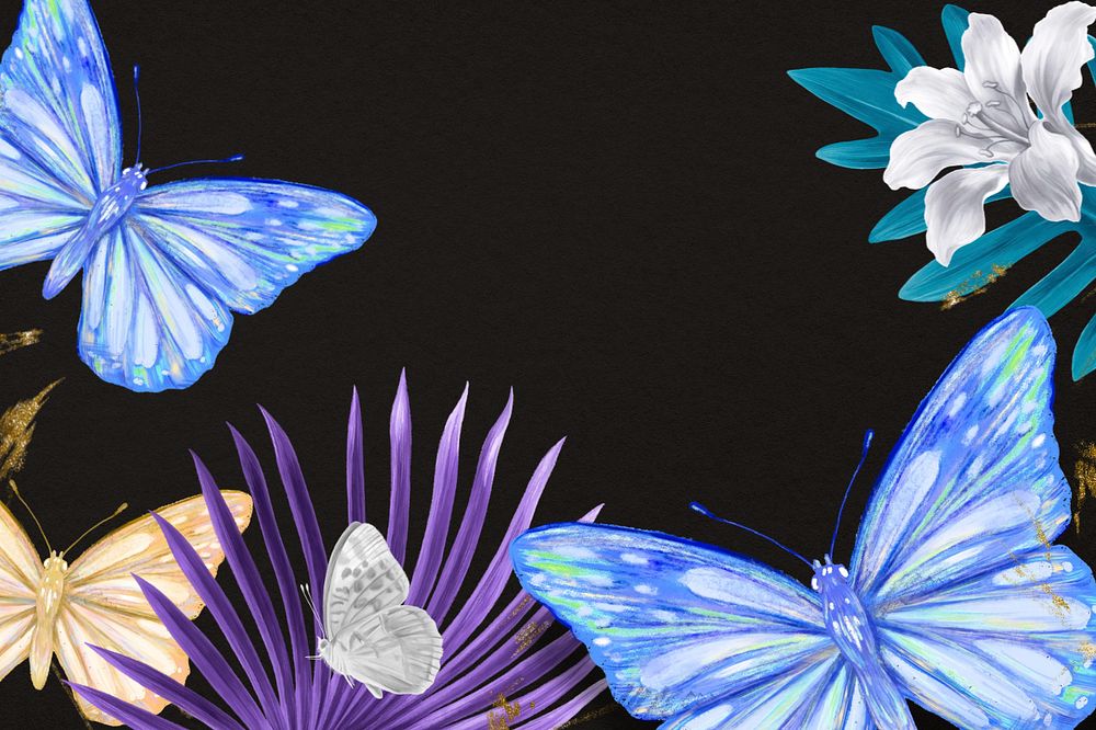 Black tropical butterfly background, editable design