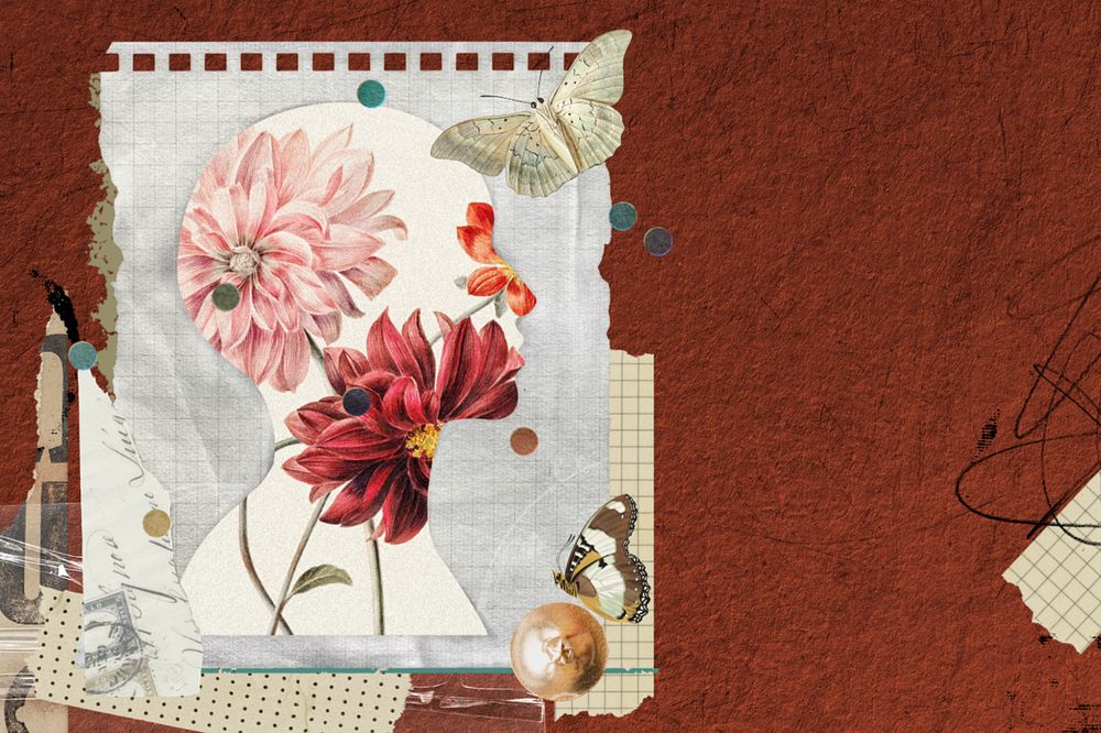 Aesthetic dahlia flower background, paper collage, editable design