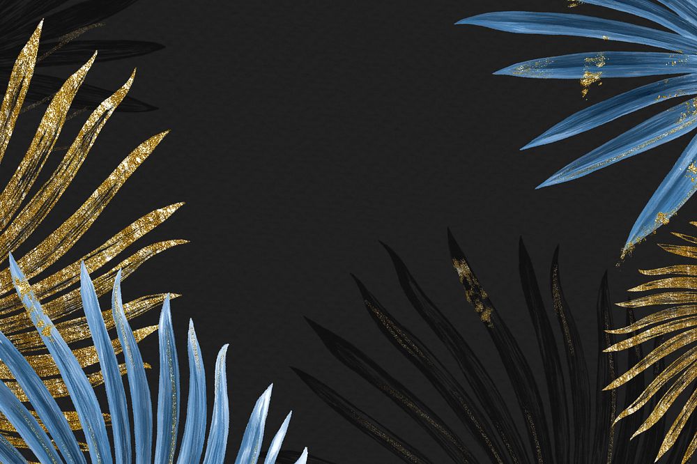 Palm leaf frame background, black botanical, editable design