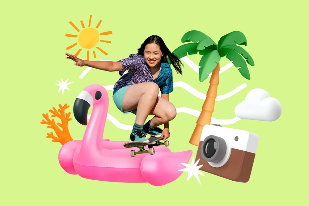 Summer hobbies, editable 3d remix design