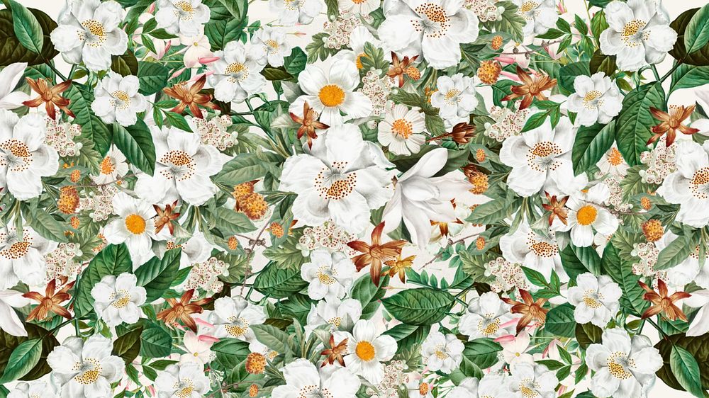 White floral pattern phone wallpaper, Spring flower background, editable design