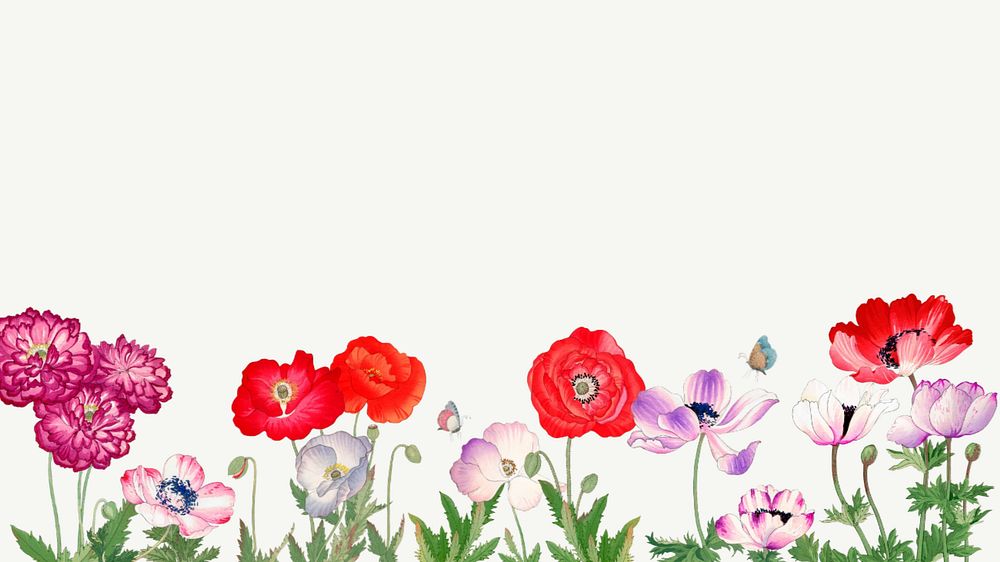 Flower illustration desktop wallpaper.  Remixed by rawpixel.