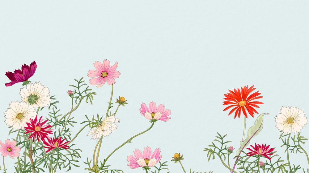 Flower illustration desktop wallpaper.  Remixed by rawpixel.