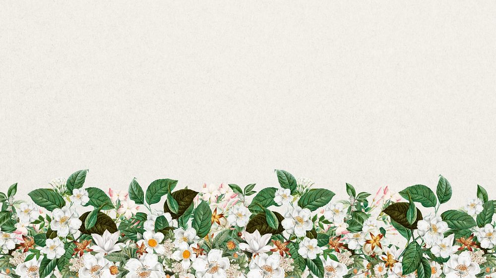 Jasmine flower border desktop wallpaper, off-white textured background, editable design