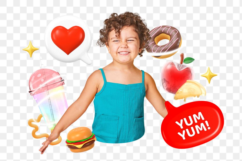 Kids food png element, editable collage remix design