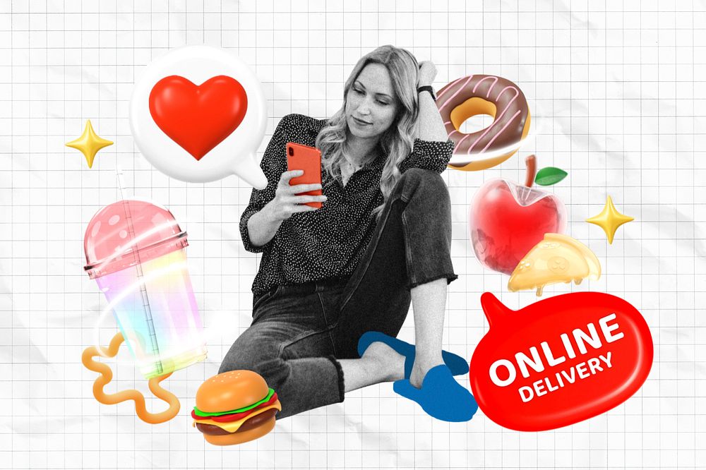 Online food delivery collage remix, editable design