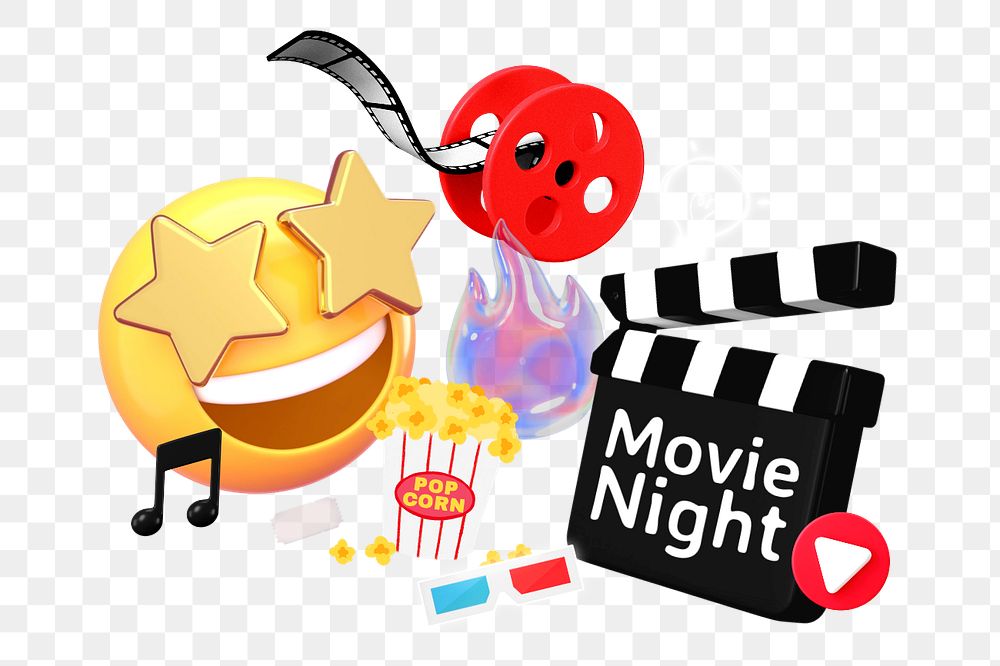 Movie night, editable entertainment word, 3D remix