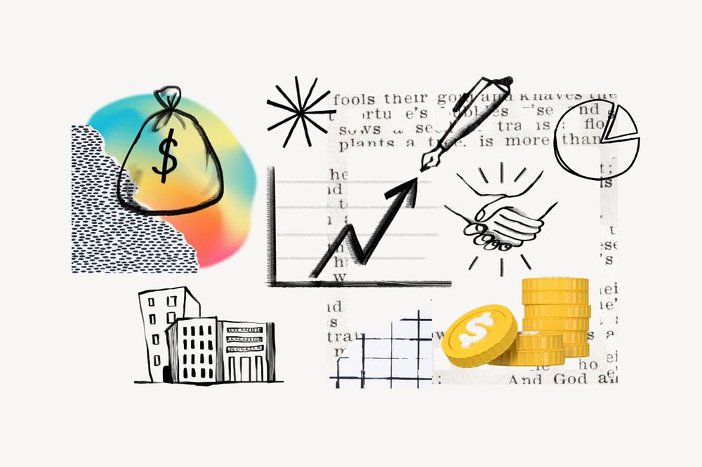 Stock price increase, finance doodle remix, editable design